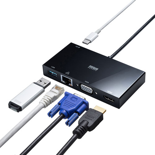 ドッキングステーション（USBハブ，Type-C接続・モバイル・USB・LAN・VGA・HDMI・テレワーク・ブラック） USB-3TCH30BK サンワサプライ