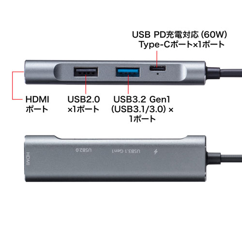 ドッキングステーション（タイプC・HDMI・充電対応） USB-3TCH37GM サンワサプライ
