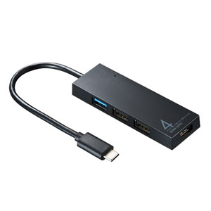【訳あり 新品】USB Type C　コンボハブ（4ポート・ブラック） ※箱にキズ、汚れあり