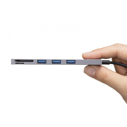 USBハブ（Type C接続・3ポート・スリムハブ・カードリーダー付・アルミ・ナイロンメッシュ） USB-3TCHC20MS サンワサプライ