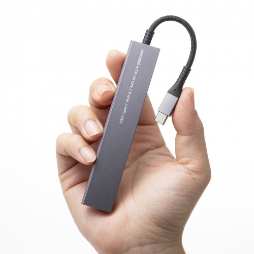 USBハブ（Type C接続・3ポート・スリムハブ・カードリーダー付・アルミ・ナイロンメッシュ） USB-3TCHC20MS サンワサプライ