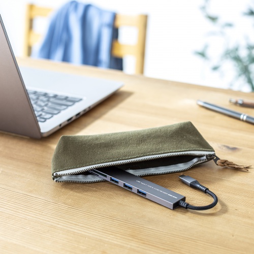 USBハブ（Type C接続・3ポート・スリムハブ・カードリーダー付・アルミ・ナイロンメッシュ） USB-3TCHC20MS サンワサプライ