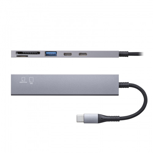 USBハブ（タイプCハブ・USB・Type C ・スリムハブ・カードリーダー付・アルミ・ナイロンメッシュ） USB-3TCHC22MS サンワサプライ