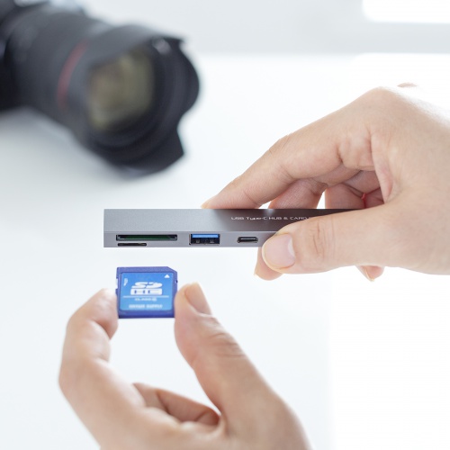 USBハブ（タイプCハブ・USB・Type C ・スリムハブ・カードリーダー付・アルミ・ナイロンメッシュ） USB-3TCHC22MS サンワサプライ