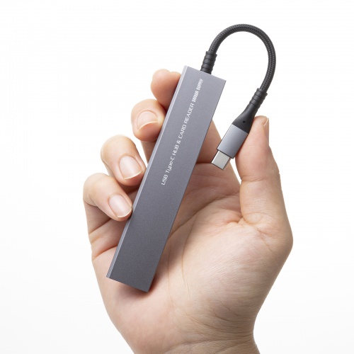 USBハブ（タイプCハブ・USB・Type C ・スリムハブ・カードリーダー付・アルミ・ナイロンメッシュ） USB-3TCHC22MS サンワサプライ