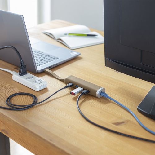ドッキングステーション（USB・タイプCハブ・HDMI・LAN付・4K・30Hz・PD100W対応・抗菌・シリコン・耐衝撃・モバイル・カーキ） USB-3TCHLP10K サンワサプライ
