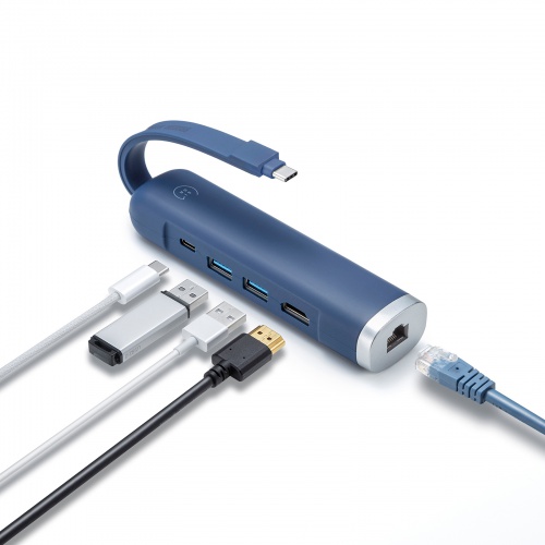 ドッキングステーション（タイプCハブ・HDMI・LAN付・4K・30Hz・PD100W・抗菌・シリコン・耐衝撃・モバイル・ネイビー） USB-3TCHLP10NV サンワサプライ