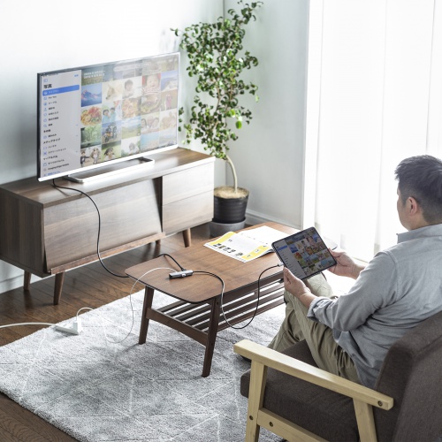 USB Type-Cマルチ変換アダプタ（HDMI・LAN・USB Type-C・PD充電対応・USB3.2 Gen1ポート付き・ロングケーブル1m） USB-3TCHLP7S-1 サンワサプライ