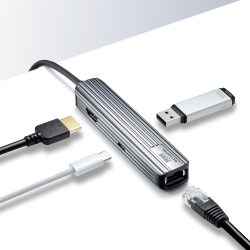 USB Type-Cマルチ変換アダプタ（HDMI・LAN・USB Type-C・PD充電対応・USB3.2 Gen1ポート付き・ロングケーブル1m） USB-3TCHLP7S-1 サンワサプライ