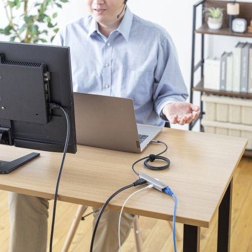 USB Type-Cマルチ変換アダプタ（HDMI・LAN・USB Type-C・PD充電対応・USB3.2 Gen1ポート付き・ロングケーブル1m） USB-3TCHLP7S-1 サンワサプライ