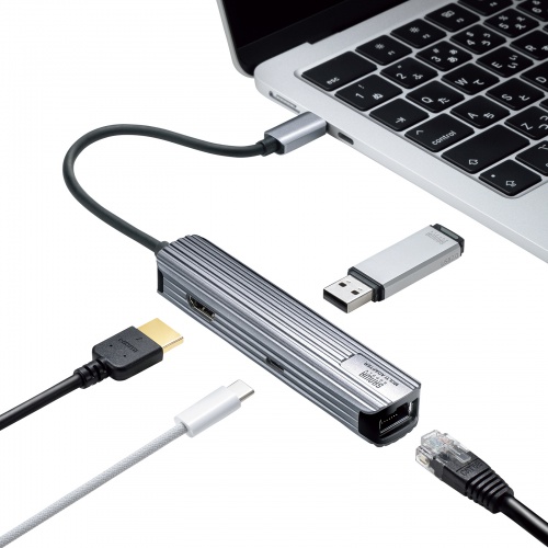 USB Type-Cマルチ変換アダプタ（HDMI・LAN・USB Type-C・PD対応・iPhone15・iPhone15plus） USB-3TCHLP7S サンワサプライ