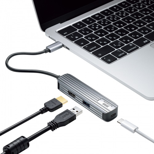 USB Type-Cマルチ変換アダプタ（HDMIポート・USB Type-Cポート・PD充電対応・USB3.2 Gen1ポート付き） USB-3TCHP6S サンワサプライ