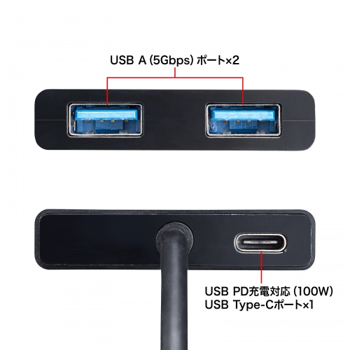 USBハブ（Type-Cハブ・A×2/C×1） USB-3TCP9BK サンワサプライ