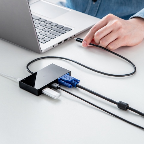 ドッキングステーション(タイプCハブ，USBハブ・PD100W・VGA・Type-C・ブラック） USB-3TCV1BK サンワサプライ