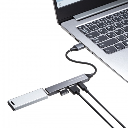 USBハブ（USB  A接続・USB A・3ポート・Type-C・1ポート・USB 5Gbps・USB2.0・スリムハブ・アルミ）