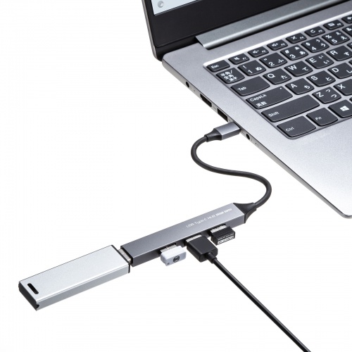 USBハブ（USB  Type-C接続・USB A・4ポート・USB 5Gbps・USB2.0・スリムハブ・アルミ）