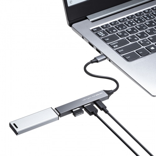 USBハブ（USB Type-C接続・USB A・3ポート・Type-C・1ポート・USB 5Gbps・USB2.0・スリムハブ・アルミ）