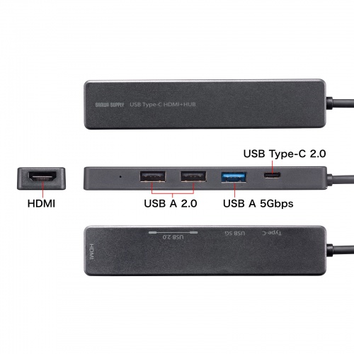 ドッキングステーション（タイプCハブ・4K・USBハブ・3ポート・5Gbps対応） USB-5TCH15BK サンワサプライ