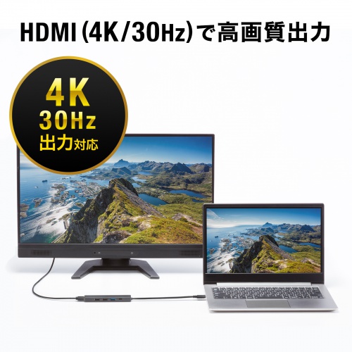 ドッキングステーション（タイプCハブ・4K・USBハブ・3ポート・5Gbps対応） USB-5TCH15BK サンワサプライ