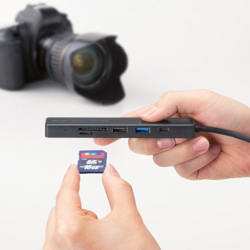 USB-C ハブ（6-in-1・HDMI・4K30Hz・映像出力・USB-Cポート搭載・USB 5Gbps・USB-Aポート搭載・カードリーダー・ブラック）