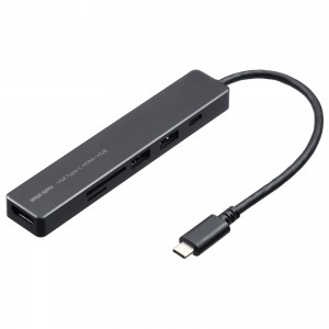 USB-C ハブ（6-in-1・HDMI・4K30Hz・映像出力・USB-Cポート搭載・USB 5Gbps・USB-Aポート搭載・カードリーダー・ブラック）