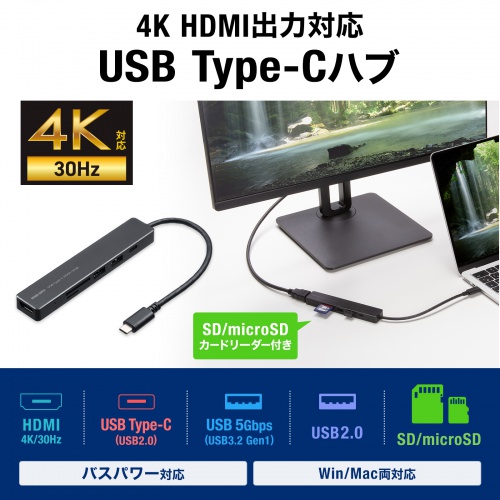 USB Cハブ 4K HDMI、VGE 6イン1 USB CマルチポートUSB Amazon | USB C ハブ 6-in-1 HDMI Type-C アダプタ「4K@30Hz