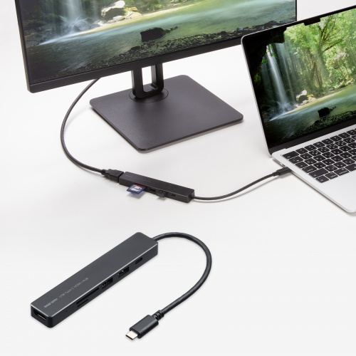 USB-C ハブ（6-in-1・HDMI・4K30Hz・映像出力・USB-Cポート搭載・USB 5Gbps・USB-Aポート搭載・カードリーダー・ブラック）