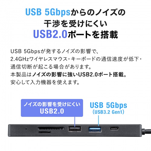 USB-C ハブ（6-in-1・HDMI・4K30Hz・映像出力・USB-Cポート搭載・USB 5Gbps・USB-Aポート搭載・カードリーダー・ブラック）