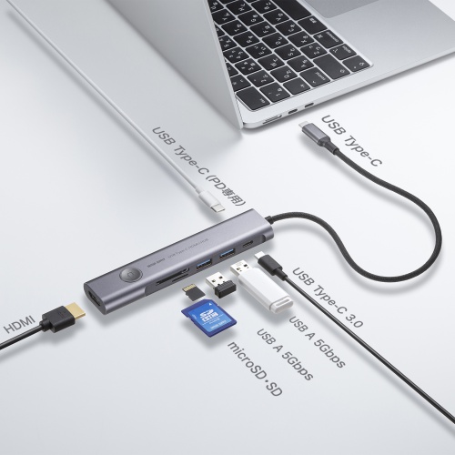 ドッキングステーション（USB Type-C・画面ON/OFFスイッチ付き・HDMI・4K/60Hz・USB PD100W対応・USB 5Gbps・カードリーダー・ケーブル一体型・モバイル・持ち運び）