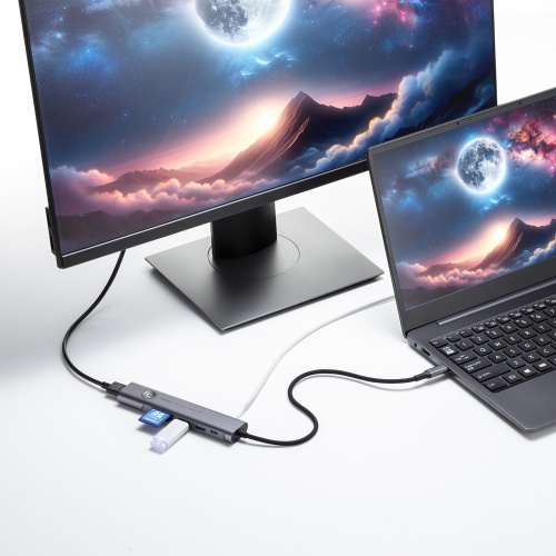 ドッキングステーション（USB Type-C・画面ON/OFFスイッチ付き・HDMI・4K/60Hz・USB PD100W対応・USB 5Gbps・カードリーダー・ケーブル一体型・モバイル・持ち運び）