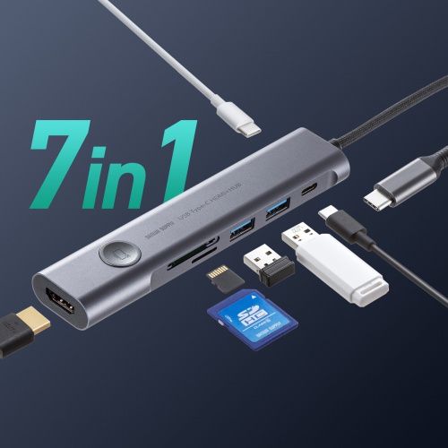 ドッキングステーション（USB Type-C・画面ON/OFFスイッチ付き・HDMI・4K/60Hz・USB PD100W対応・USB 5Gbps・カードリーダー・ケーブル一体型・モバイル・持ち運び）