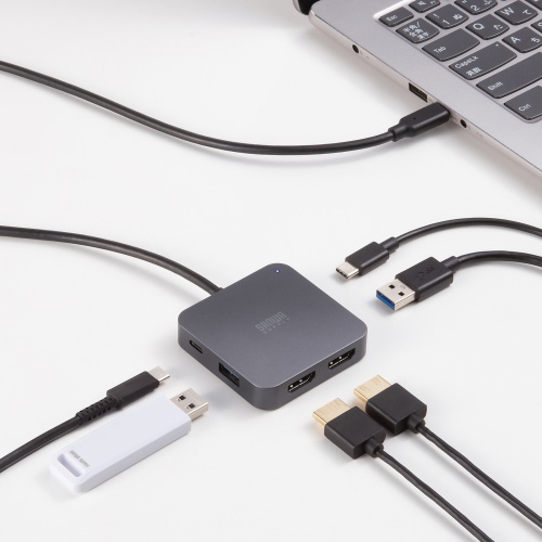 USB-Cハブ（2画面出力・HDMI×2・Type-C映像出力可能・マルチディスプレイ・4K/60Hz・PD100W入力・USB5Gbps・ケーブル長60cm）