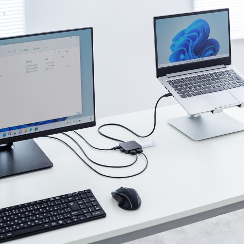 USB-Cハブ（2画面出力・HDMI×2・Type-C映像出力可能・マルチディスプレイ・4K/60Hz・PD100W入力・USB5Gbps・ケーブル長60cm）