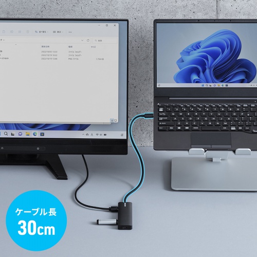 ドッキングステーション（Type-C 接続・5 in 1・HDMI2つ・2画面出力・4K/60Hz対応・PD100W・スリム・コンパクト・USB A 2つ・ケーブル長30cm）