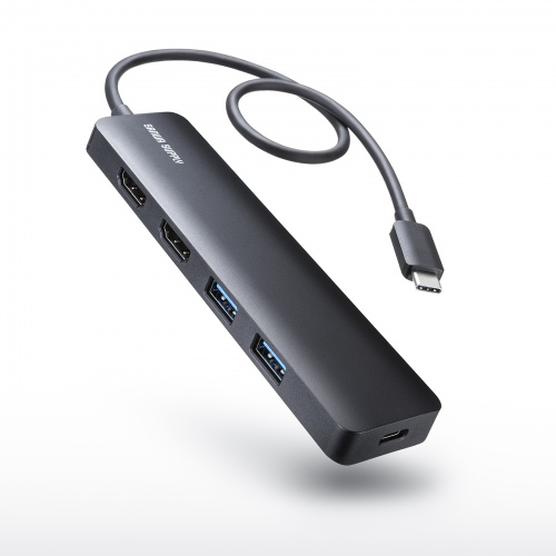 ドッキングステーション（Type-C 接続・5 in 1・HDMI2つ・2画面出力・4K/60Hz対応・PD100W・スリム・コンパクト・USB A 2つ・ケーブル長30cm）