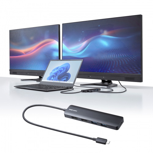 ドッキングステーション（Type-C 接続・5 in 1・HDMI2つ・2画面出力・4K/60Hz対応・PD100W・スリム・コンパクト・USB A 2つ・ケーブル長30cm）