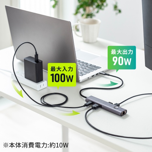 ドッキングステーション（USB Type-C・画面ON/OFFスイッチ付き・HDMI・4K/60Hz・USB PD100W対応・USB 5Gbps・ケーブル一体型・LAN接続・持ち運び）