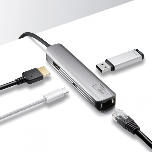 USB Type-Cドッキングハブ（スリム・HDMI映像出力・USB A×1・USB-C×1・LAN・PD100W対応・放熱構造・100cm）