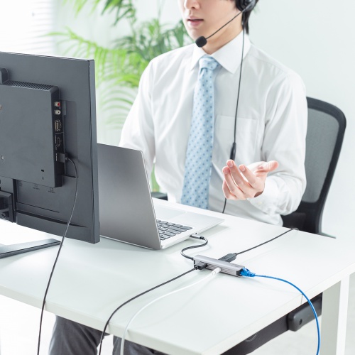 USB Type--C ハブ（スリム・HDMI映像出力・USB A×1・USB-C×1・LAN・PD100W対応・放熱構造・15cm）