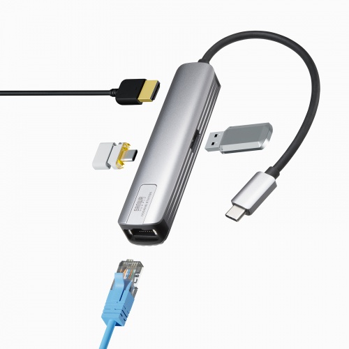 USB Type--C ハブ（スリム・HDMI映像出力・USB A×1・USB-C×1・LAN・PD100W対応・放熱構造・15cm）