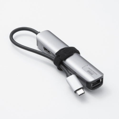 USB Type--C ハブ（スリム・HDMI映像出力・USB A×1・USB-C×1・LAN・PD100W対応・放熱構造・15cm）