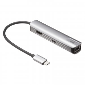 USB Type--C ハブ（スリム・HDMI映像出力・USB A×1・USB-C×1・LAN・PD100W対応・放熱構造・15cm）