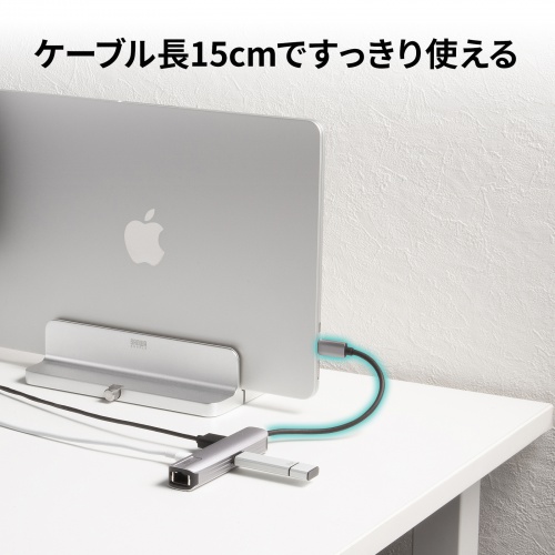 USB Type--C ハブ（スリム・HDMI映像出力・USB A×1・USB-C×1・LAN・PD100W対応・放熱構造・15cm）