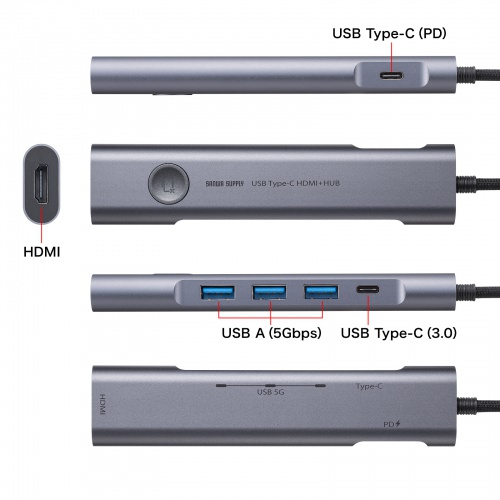 ドッキングステーション（USB Type-C・画面ON/OFFスイッチ付き・HDMI・4K/60Hz・USB PD100W対応・USB 5Gbps・ケーブル一体型・モバイル・持ち運び）