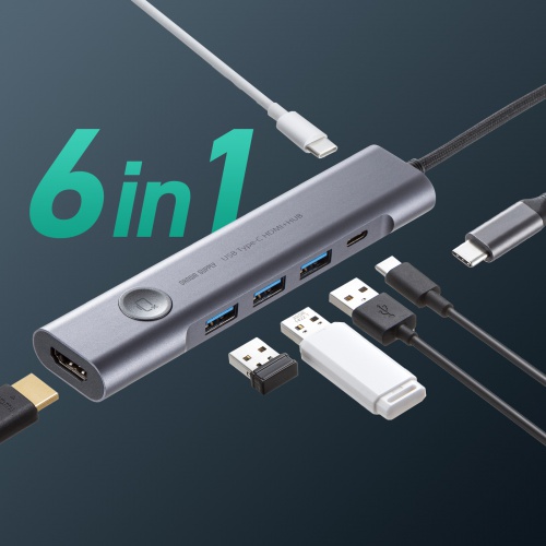 ドッキングステーション（USB Type-C・画面ON/OFFスイッチ付き・HDMI・4K/60Hz・USB PD100W対応・USB 5Gbps・ケーブル一体型・モバイル・持ち運び）