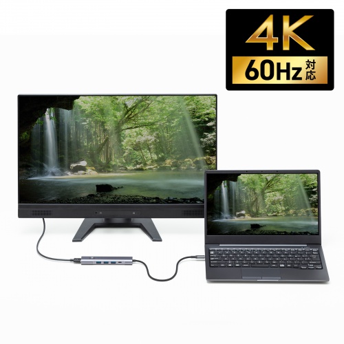 ドッキングステーション（USB Type-C・画面ON/OFFスイッチ付き・HDMI・4K/60Hz・USB PD100W対応・USB 5Gbps・ケーブル一体型・モバイル・持ち運び）