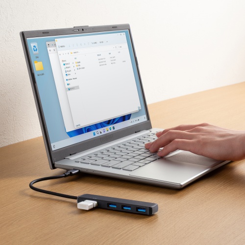USB Type-C ハブ（4ポート・USB A×3・Type-C×1・PD100W対応・最大90W給電・USB 5Gbps・薄型・コンパクト・ケーブル一体型・ブラック）