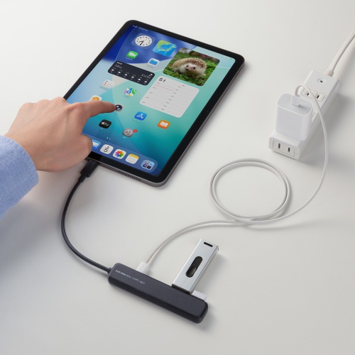 USB Type-C ハブ（4ポート・USB A×3・Type-C×1・PD100W対応・最大90W給電・USB 5Gbps・薄型・コンパクト・ケーブル一体型・ブラック）