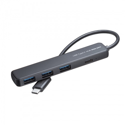 USB Type-C ハブ（4ポート・USB A×3・Type-C×1・PD100W対応・最大90W給電・USB 5Gbps・薄型・コンパクト・ケーブル一体型・ブラック）