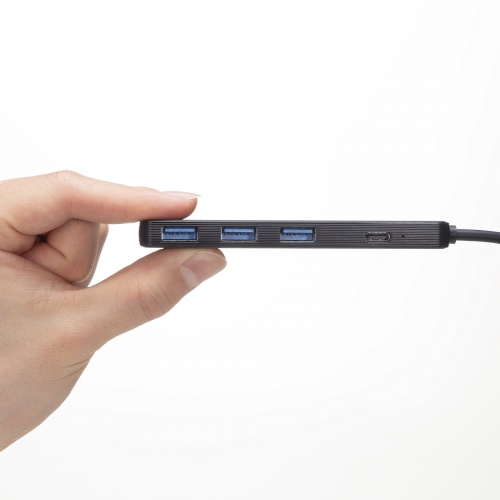 USB Type-C ハブ（4ポート・USB A×3・Type-C×1・PD100W対応・最大90W給電・USB 5Gbps・薄型・コンパクト・ケーブル一体型・ブラック）